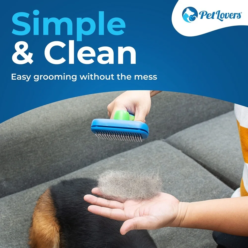 PetLovers EzSlicker Brush - Self Cleaning Dog and Cat Hair Brush